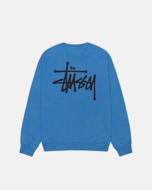 Stussy Basic Crew Pigment Dyed Sweatshirts Blauw | 47326-GVPN