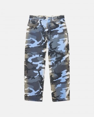 Stussy Big Ol' Spray Dye Canvas Jeans Blauw Camo | 31742-AZEQ