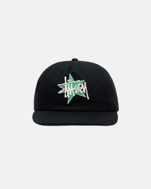 Stussy Mid-Depth Basic Star Strapback Hoeden Zwart | 34879-EGHT