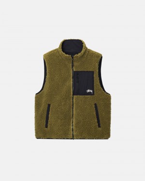 Stussy Sherpa Reversible Vest Olijfgroen | 53796-JSPY