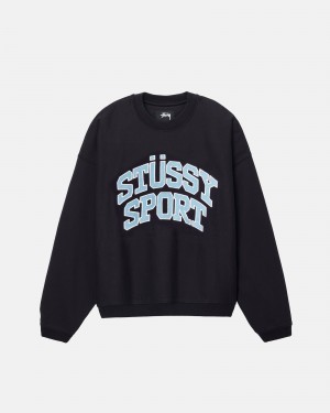 Stussy Sport Relaxed Oversized Crew Sweatshirts Zwart | 68759-XWZL