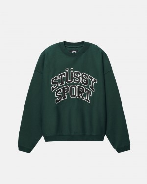 Stussy Sport Relaxed Oversized Crew Sweatshirts Diepgroen | 04938-YCEN