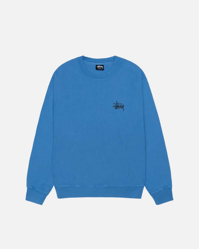 Stussy Basic Crew Pigment Dyed Sweatshirts Blauw | 47326-GVPN