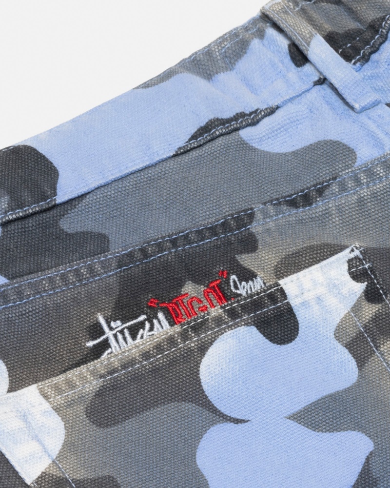 Stussy Big Ol' Spray Dye Canvas Jeans Blauw Camo | 37296-MQHJ