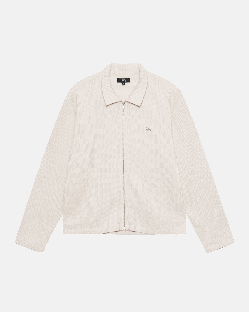 Stussy Big Thermal Zip Shirts     Beige | 64897-ZEKS