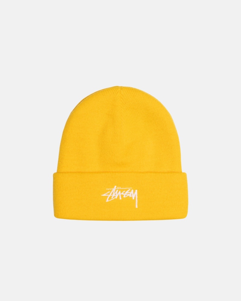 Stussy Cuff Beanie Stock Hoeden Mosterdgeel | 28561-PXTQ