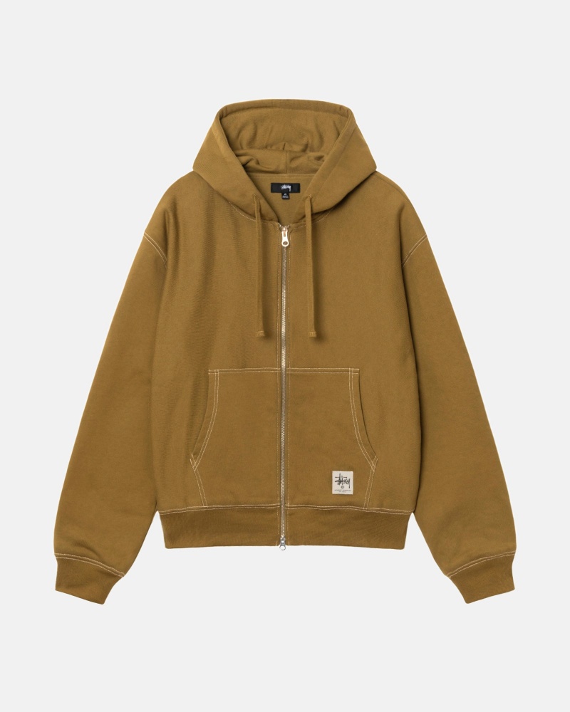 Stussy Double Face Label Zip Hoodie Olijfgroen | 86243-FARM