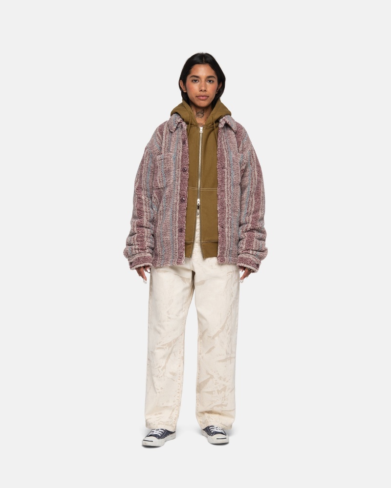 Stussy Gestreept Sherpa Shirts     Gekleurd | 80713-YAZE