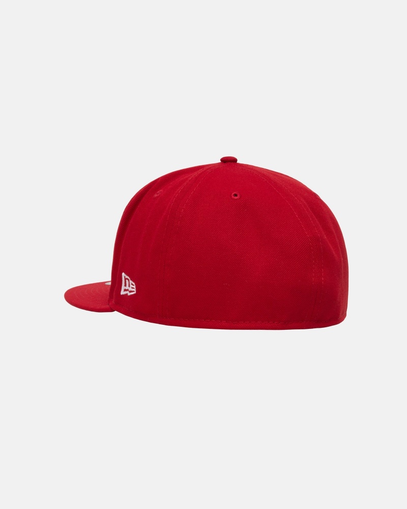 Stussy New Era 59fifty Curly S Hoeden Rood | 97451-GIHE