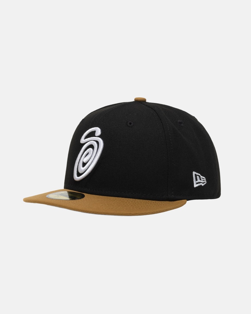 Stussy New Era 59fifty Curly S Hoeden Zwart Goud | 64135-WKXD