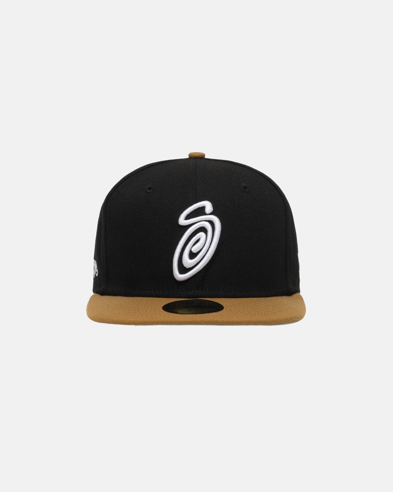 Stussy New Era 59fifty Curly S Hoeden Zwart Goud | 64135-WKXD