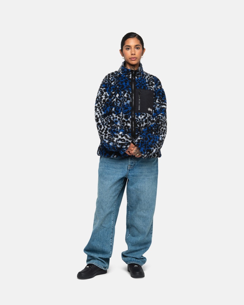 Stussy Sherpa Reversible Jassen Blauw Leopard | 02978-UBYV