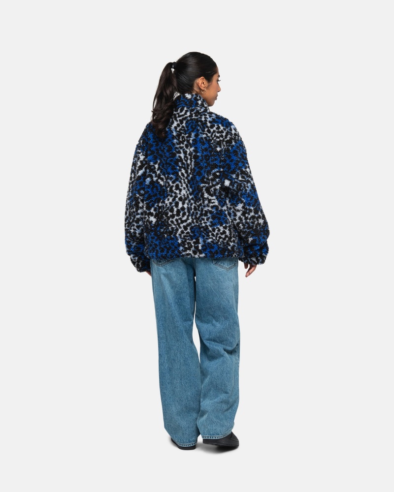 Stussy Sherpa Reversible Jassen Blauw Leopard | 02978-UBYV