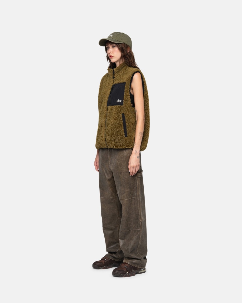 Stussy Sherpa Reversible Vest  Olijfgroen | 53796-JSPY