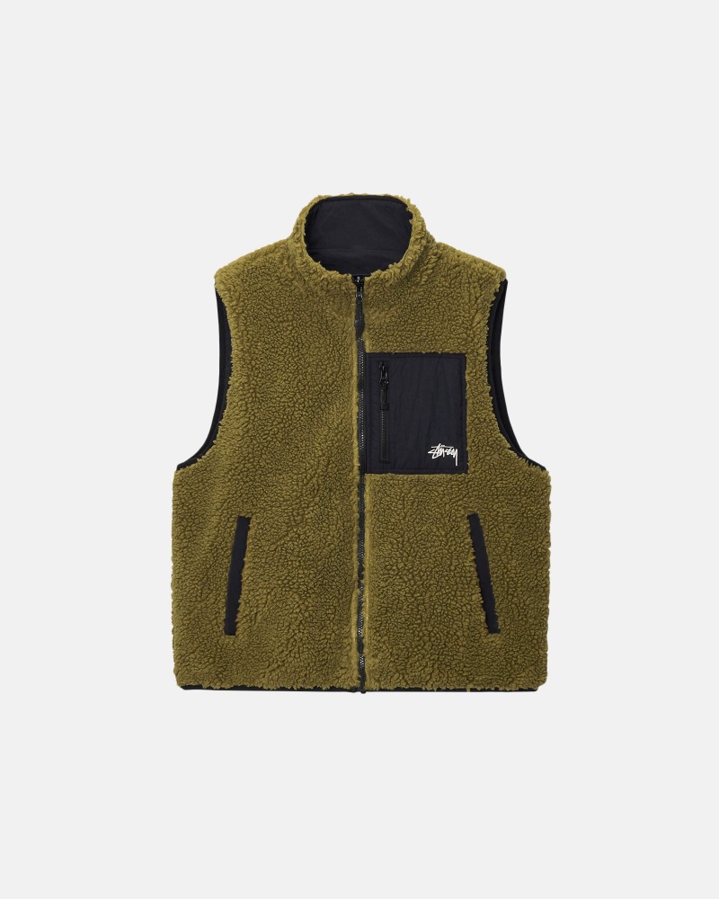 Stussy Sherpa Reversible Vest  Olijfgroen | 53796-JSPY