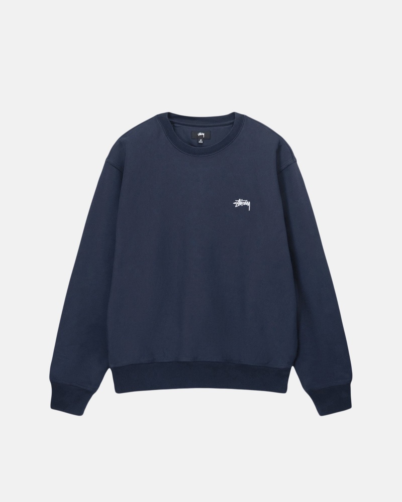 Stussy Stock Logo Crew Sweatshirts Donkerblauw | 06247-UNRZ