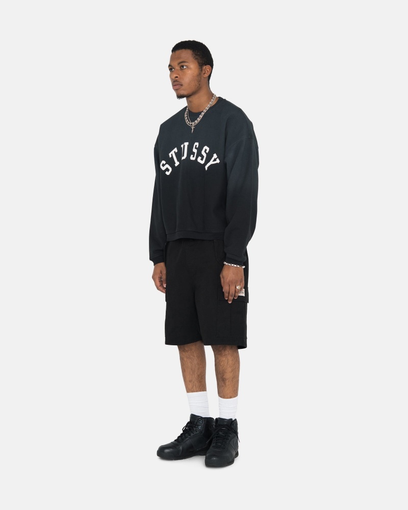 Stussy Sun Faded Oversized Crew Sweatshirts Zwart | 49037-YCQB