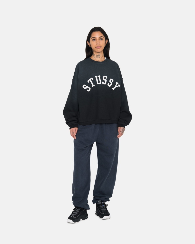 Stussy Sun Faded Oversized Crew Sweatshirts Zwart | 49037-YCQB