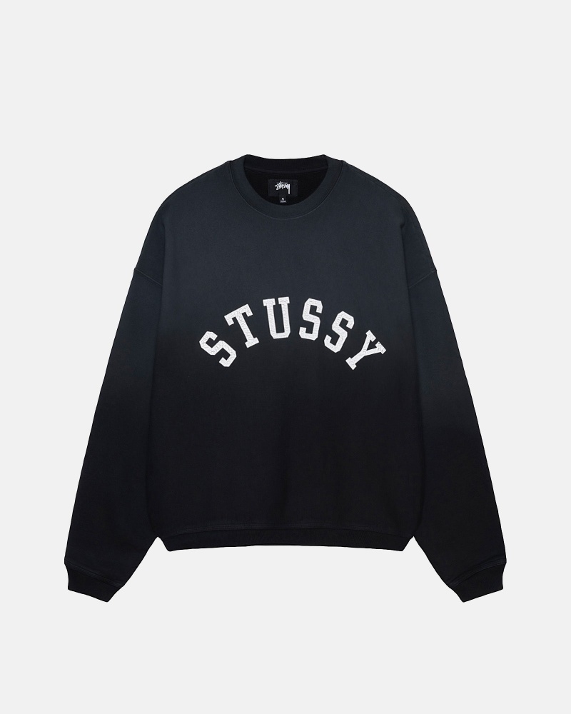 Stussy Sun Faded Oversized Crew Sweatshirts Zwart | 49037-YCQB